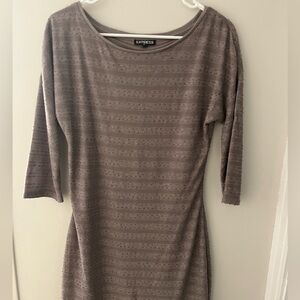 Express Taupe Sequin Stretch Dress 3/4 Sleeves